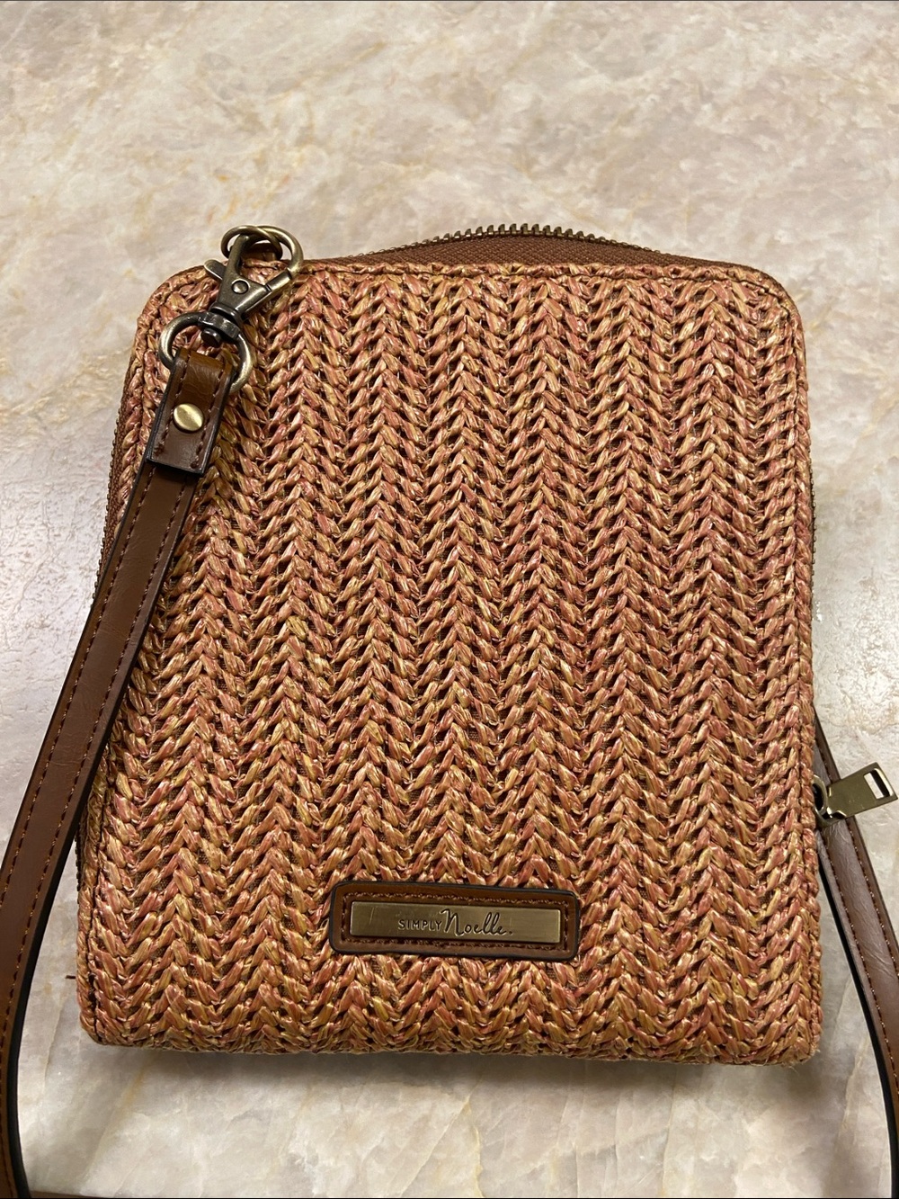 Simply Noelle Woven Crossbody Bag in Brown and Tan